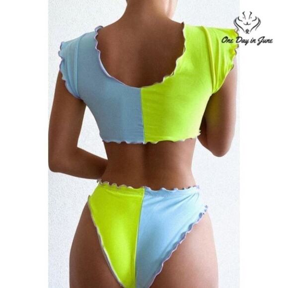 ODIJ Padded Ruffle Colorful Tankini Size M - Picture 2 of 3